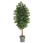 8'Ficus Artificial Tree in Handmade Black and White Natural Jute and Cotton Planter
