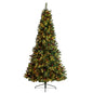 8'Flat Back Montreal Mountain Pine Artificial Christmas Tree with Pinecones, Berries and 300 Warm White LED Lights and 767 Bendable Branches