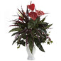 Anthurium w/Mixed Greens & White Vase