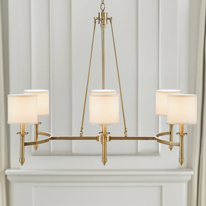 6-Light Drum Shade Chandelier | Bedford Collection Transitional Ceiling Light with Curved Frame — Chrome or Gold, 39.25" Wide