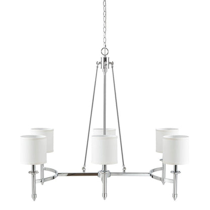 6-Light Drum Shade Chandelier | Bedford Collection Transitional Ceiling Light with Curved Frame — Chrome or Gold, 39.25" Wide