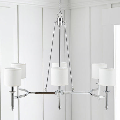 6-Light Drum Shade Chandelier | Bedford Collection Transitional Ceiling Light with Curved Frame — Chrome or Gold, 39.25" Wide