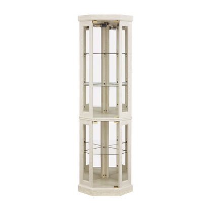 Lighted Corner Curio Cabinet Tall Display Case with Mirrored Back Glass Doors Adjustable Shelves White
