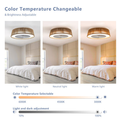 21" Boho Caged Ceiling Fan with LED Light & Remote – Braided Twine Design, 3CCT Dimmable, 6 Speeds & Reversible DC Motor