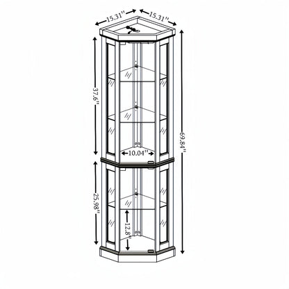 Lighted Corner Curio Cabinet Tall Display Case with Mirrored Back Glass Doors Adjustable Shelves White