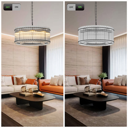Water Ripple Crystal Glass Chandelier | 8/10-Light Modern Handmade Corrugated Glass Ceiling Light — Black or Gold, Round or Rectangular