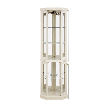Lighted Corner Curio Cabinet Tall Display Case with Mirrored Back Glass Doors Adjustable Shelves White
