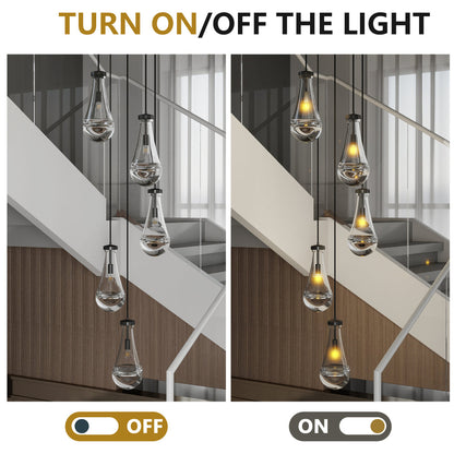 Raindrop Cluster Pendant Chandelier | 5 or 7-Light Hand-Blown Glass, Black or Gold — Adjustable to 100", High Ceiling Foyer, Stairwell & Living Room