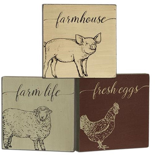 Farmhouse Square Block Sign 4" 3 Asstd.  (Pack of 4)