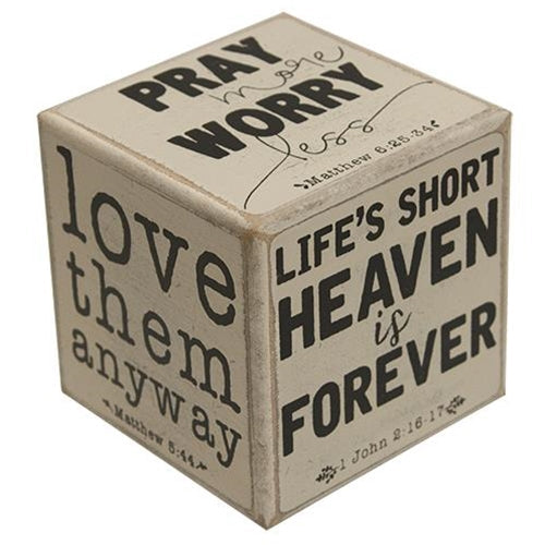 Pray More Worry Less Six-Sided Block  (Pack of 4)