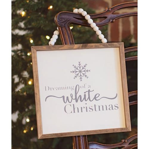 White Christmas Beaded Frame Sign (Pack of 2)