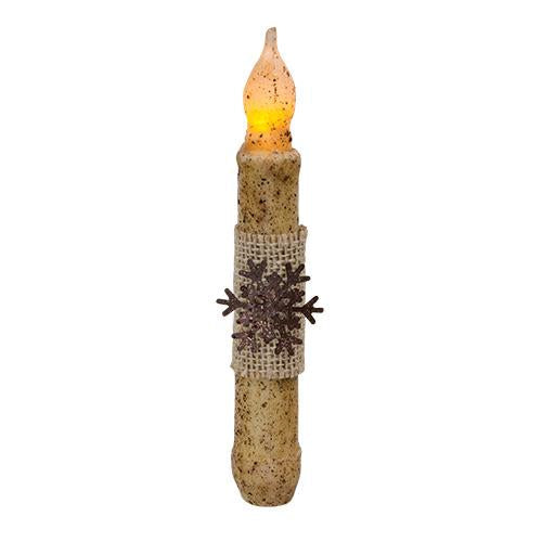 6" Burnt Ivory Burlap & Snowflake Timer Taper (Pack of 2)