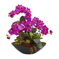 Phalaenopsis Orchid and Mixed Succulent Garden Artificial Arrangement in Black Vase