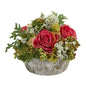 Roses Bouquet Artificial Arrangement in Oak Vase