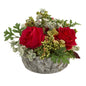 Roses Bouquet Artificial Arrangement in Oak Vase