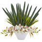 Cymbidium Orchid Artificial Arrangement in White Bowl