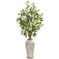 Peach Blossom Artificial Arrangement in Floral Printed Urn