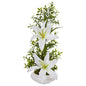 Lily and Boxwood Artificial Arrangement in White Planter