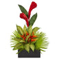 Tropical Artificial Arrangement in Black Vase