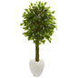 4.5'Braided Ficus Artificial Tree in White Planter UV Resistant (Indoor/Outdoor)