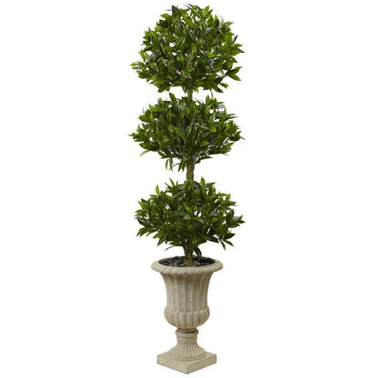 5.5'Triple Bay Leaf Topiary Artificial Tree in Urn UV Resistant (Indoor/Outdoor)