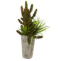 Succulent and Grass Garden Artificial Plant in Weathered Planter