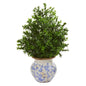 21" Boxwood Artificial Plant in Decorative Vase (Indoor/Outdoor)