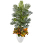 56" Areca Palm and Croton Artificial Plant in White Planter