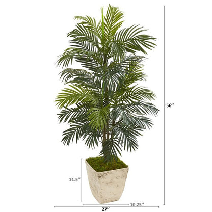 56" Areca Palm Artificial Plant in Country White Planter
