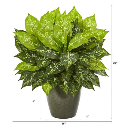 20" Dieffenbachia Artificial Plant in Green Planter