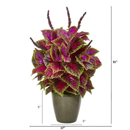 31" Coleus Artificial Plant in Green Planter