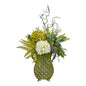 25" Hydrangea, Ficus, and Fern Artificial Plant in Metal Planter