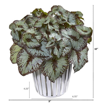 10" Begonia Artificial Plant in White and Silver Trimmed Vase (Set of 2)