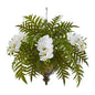 Phalaenopsis Orchid and Fern Artificial Plant in Metal Hanging Bowl
