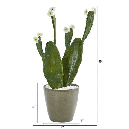 25" Flowering Cactus Artificial Plant in Green Planter