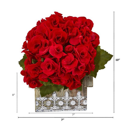 10" Begonia Artificial Plant in Hanging Floral Design House Planter