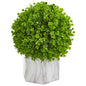 Eucalyptus Artificial Ball in Marble Finished Planter