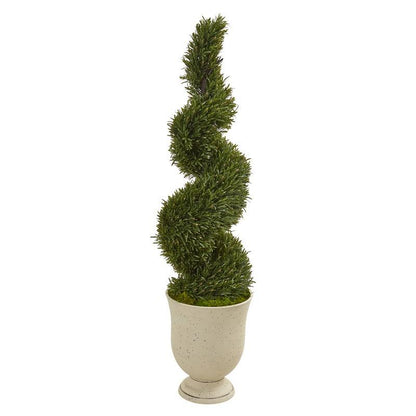 4.5'Rosemary Spiral Topiary Artificial Tree in Urn (Indoor/Outdoor)