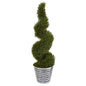 53" Rosemary Spiral Topiary Artificial Tree in Decorative Tin Bucket (Indoor/Outdoor)
