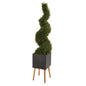 64" Rosemary Spiral Topiary Artificial Tree in Black Planter with Stand (Indoor/Outdoor)