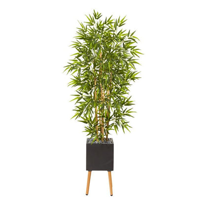 82" Bamboo Artificial Tree in Black Planter with Stand