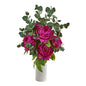 Peony and Eucalyptus Artificial Arrangement in White Vase