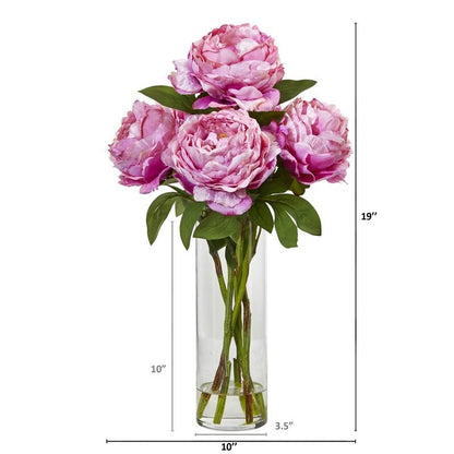 Peony Artificial Arrangement in Glass Vase