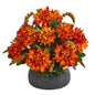Spider Mum and Berries Artificial Arrangement in Stoneware Bowl