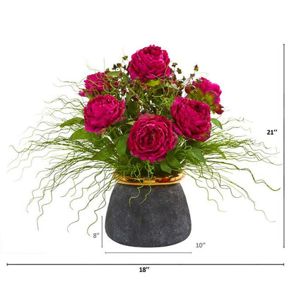Peony and Grass Artificial Arrangement in Designer Vase