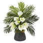 Calla Lilly and Areca Palm Artificial Arrangement in Stoneware Vase