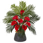 Calla Lilly and Areca Palm Artificial Arrangement in Stoneware Vase