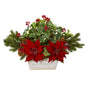 24" Poinsettia, Holly, Berry and Pine Artificial Arrangement in Planter