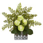 13" Rose and Maiden Hair Artificial Arrangement in Hanging Floral Design House Planter