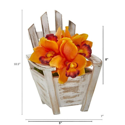Cymbidium Orchid Artificial Arrangement in Chair Planter